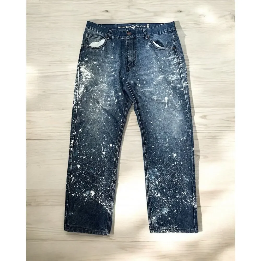 Beverly Hills‎ Polo Club Jeans Men 36x30 Dark Wash Denim Pants bleach splatter